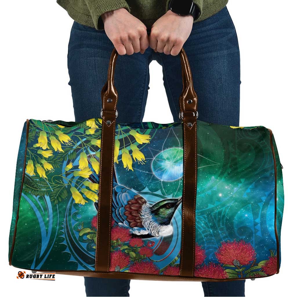 New Zealand Tui Bird Travel Bag Maori Koru With Pohutukawa Galaxy Style LT05