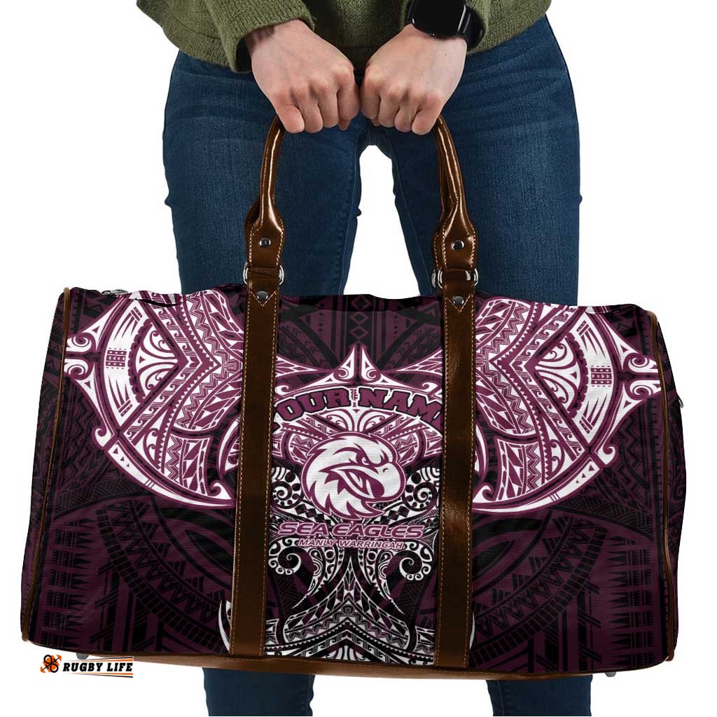Personalized Manly Warringah Sea Eagles Travel Bag Polynesian Tribal Pattern Style TS04