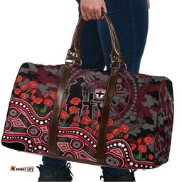 St Kilda Saints ANZAC Day Travel Bag Indigenous Dot Art with Poppy Flower Tribute TS04