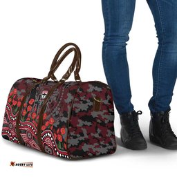 St Kilda Saints ANZAC Day Travel Bag Indigenous Dot Art with Poppy Flower Tribute TS04