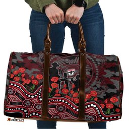St Kilda Saints ANZAC Day Travel Bag Indigenous Dot Art with Poppy Flower Tribute TS04
