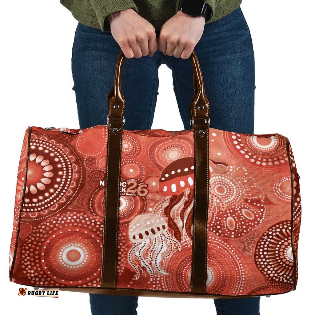 NAIDOC Deadly 50 Years Travel Bag Jellyfish Aboriginal Culture Inspired Red LT9