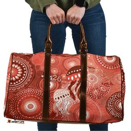 NAIDOC Deadly 50 Years Travel Bag Jellyfish Aboriginal Culture Inspired Red LT9