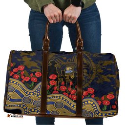 West Coast Eagles ANZAC Day Travel Bag Indigenous Dot Art with Poppy Flower Tribute TS04