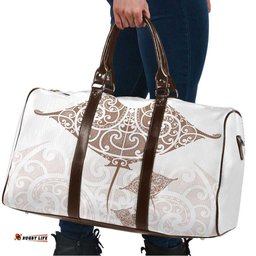 New Zealand Manta Ray Tattoo Travel Bag Aotearoa Maori Haehae Beige LT14
