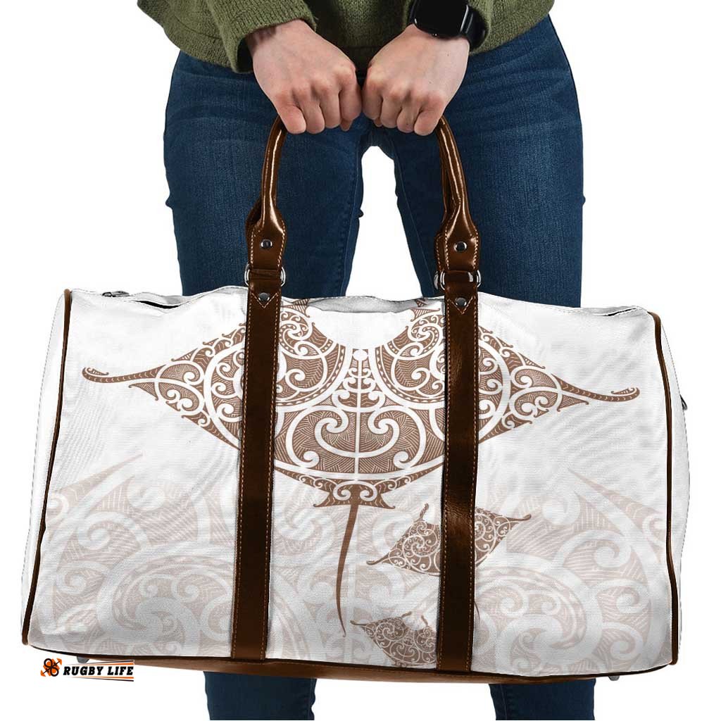 New Zealand Manta Ray Tattoo Travel Bag Aotearoa Maori Haehae Beige LT14