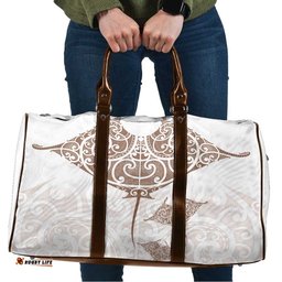 New Zealand Manta Ray Tattoo Travel Bag Aotearoa Maori Haehae Beige LT14