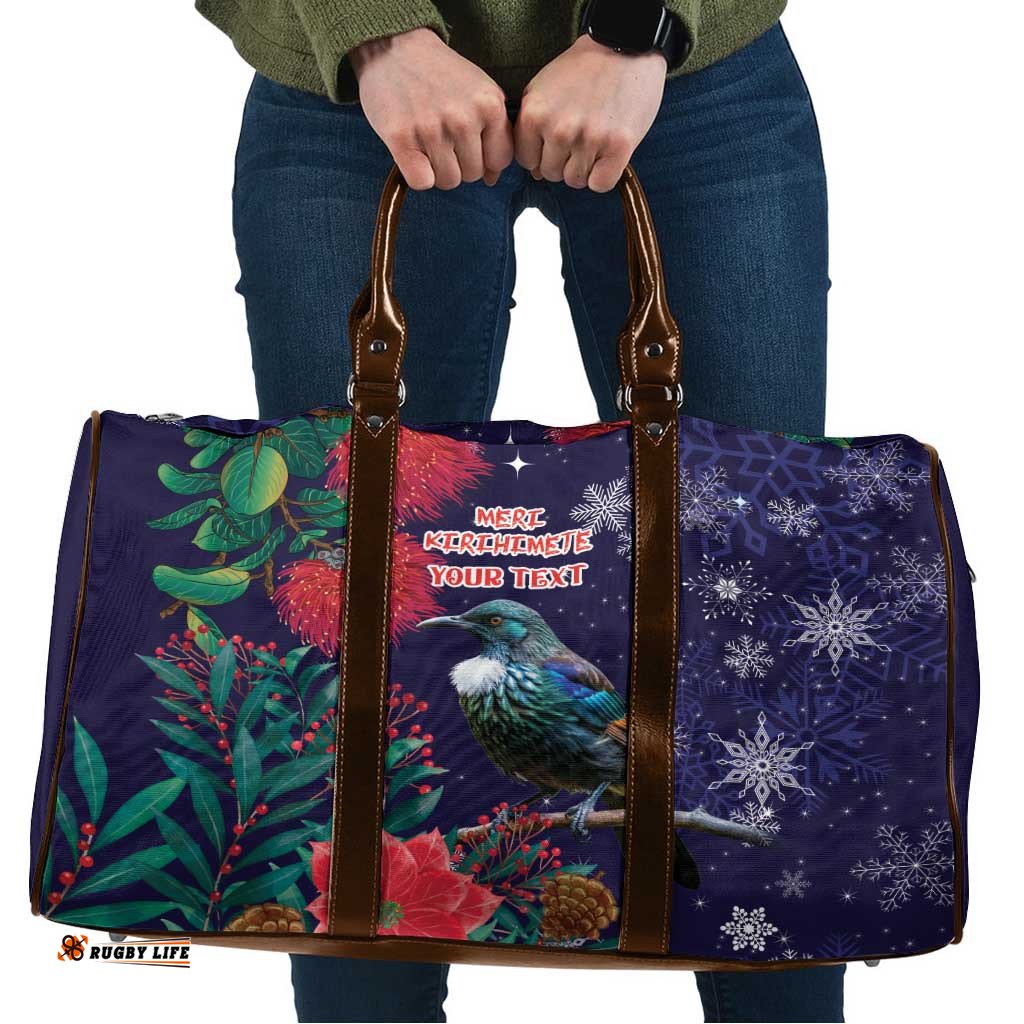 Tui Meri Kirihimete Personalised Travel Bag Pohutukawa Flowers Blue Motif LT9