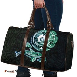 Whale and Dhari Torres Strait Islands Travel Bag Deep Green Oceanic Tribal Pattern Art TS04