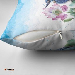 Australia Azure Kingfisher Pillow Cover Ceyx Azureus Sacred Lotus Watercolor LT14