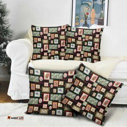 Aussie Birds Christmas La La Land Pillow Cover Black Vintage Stamp Edition LT9
