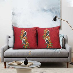 Aussie Kokaburra Golden Wattle Christmas Pillow Cover Aboriginal Dots Painting Red Motif LT9