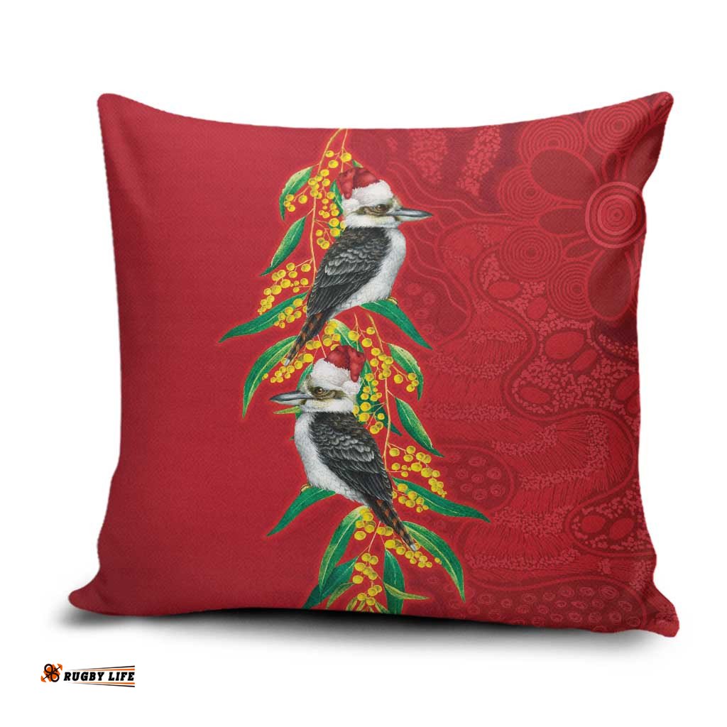 Aussie Kokaburra Golden Wattle Christmas Pillow Cover Aboriginal Dots Painting Red Motif LT9