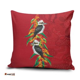 Aussie Kokaburra Golden Wattle Christmas Pillow Cover Aboriginal Dots Painting Red Motif LT9