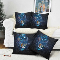 Aotearoa Matariki Pillow Cover Maori Tribal with Silver Fern and Tui Bird Galaxy Style LT03