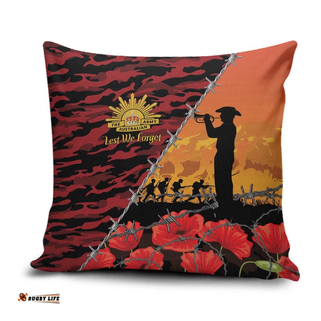ANZAC Lest We Forget Pillow Cover Australian Army Poppy Tribute LT15