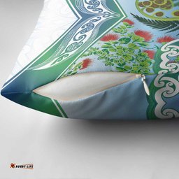 Aotearoa New Zealand Natural Plants Pillow Cover Pohutukawa with Silver Ferns Koru Frond Maori Tattoos LT03