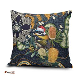 Aussie Honeyeaters Banksia Christmas Pillow Cover Aboriginal Dots Painting Blue Motif LT9