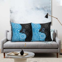 Australia Autism Awareness Month Pillow Cover Indigenous Lizard With Blue Ribbon LT14