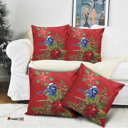 Aussie Superb Fairywren Bird Pillow Cover Aboriginal Inspired Christmas LT9