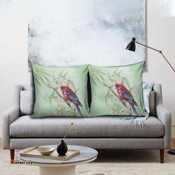 Australia Crimson Rosella Pillow Cover Platycercus Elegans Eucalyptus Alba Watercolor LT14