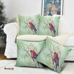 Australia Crimson Rosella Pillow Cover Platycercus Elegans Eucalyptus Alba Watercolor LT14