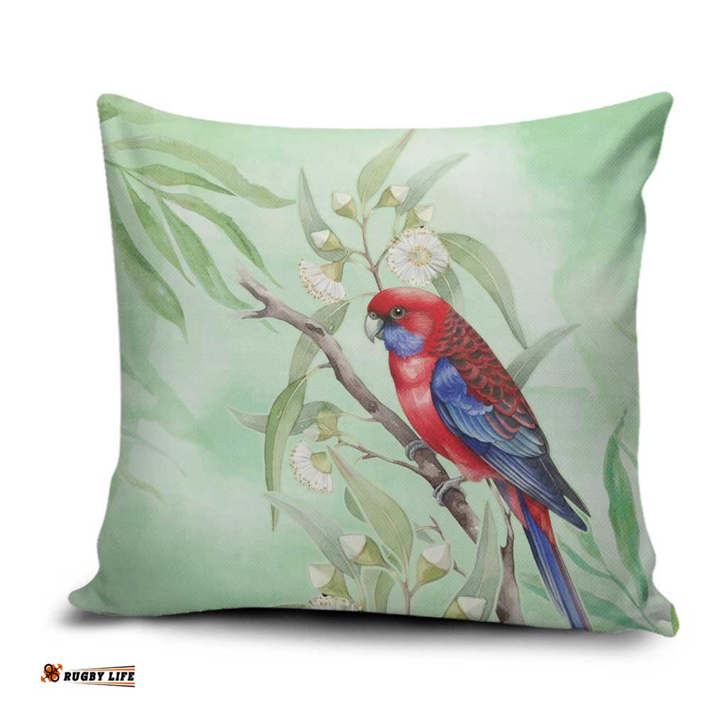 Australia Crimson Rosella Pillow Cover Platycercus Elegans Eucalyptus Alba Watercolor LT14