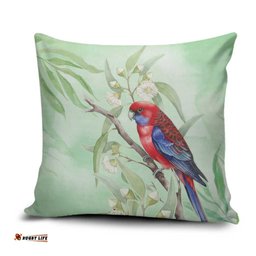 Australia Crimson Rosella Pillow Cover Platycercus Elegans Eucalyptus Alba Watercolor LT14