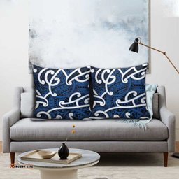 Aotearoa Maori Kowhaiwhai Pillow Cover Kikorangi Puhoro and Patiki LT9