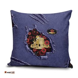 ANZAC Day Pillow Cover Poppy Flowers Ripped Fabric Effect DT05