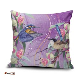Australia Epilepsy Awareness Pillow Cover Purple Fairy Wren with Eucalyptus Flowers LT7