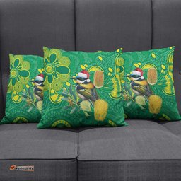 Aussie Honeyeaters Banksia Christmas Pillow Cover Aboriginal Dots Painting Green Motif LT9