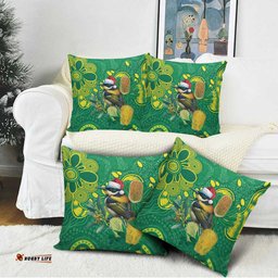 Aussie Honeyeaters Banksia Christmas Pillow Cover Aboriginal Dots Painting Green Motif LT9