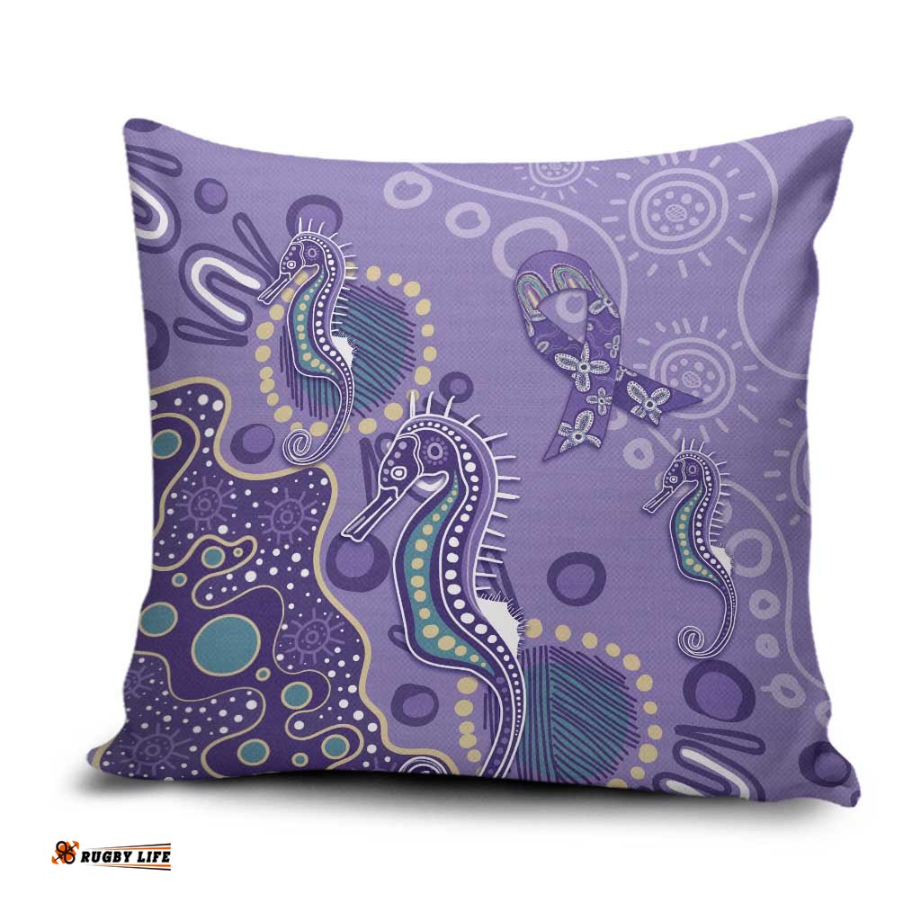 Australia Epilepsy Awareness Pillow Cover Aboriginal Purple Ribbon with Seahorse LT7