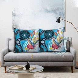 Australia Azure Kingfisher Pillow Cover Australian Native Flowers Indigenous Art LT14