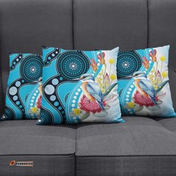 Australia Azure Kingfisher Pillow Cover Australian Native Flowers Indigenous Art LT14