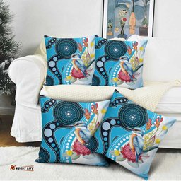 Australia Azure Kingfisher Pillow Cover Australian Native Flowers Indigenous Art LT14