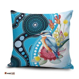 Australia Azure Kingfisher Pillow Cover Australian Native Flowers Indigenous Art LT14