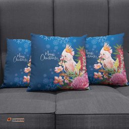 Australia Christmas Pink Cockatoo with Banksia Pillow Cover Snowy Blue LT7