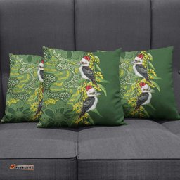 Aussie Kokaburra Golden Wattle Christmas Pillow Cover Aboriginal Dots Painting Green Motif LT9