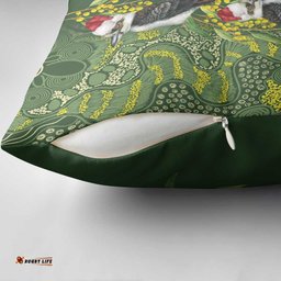 Aussie Kokaburra Golden Wattle Christmas Pillow Cover Aboriginal Dots Painting Green Motif LT9