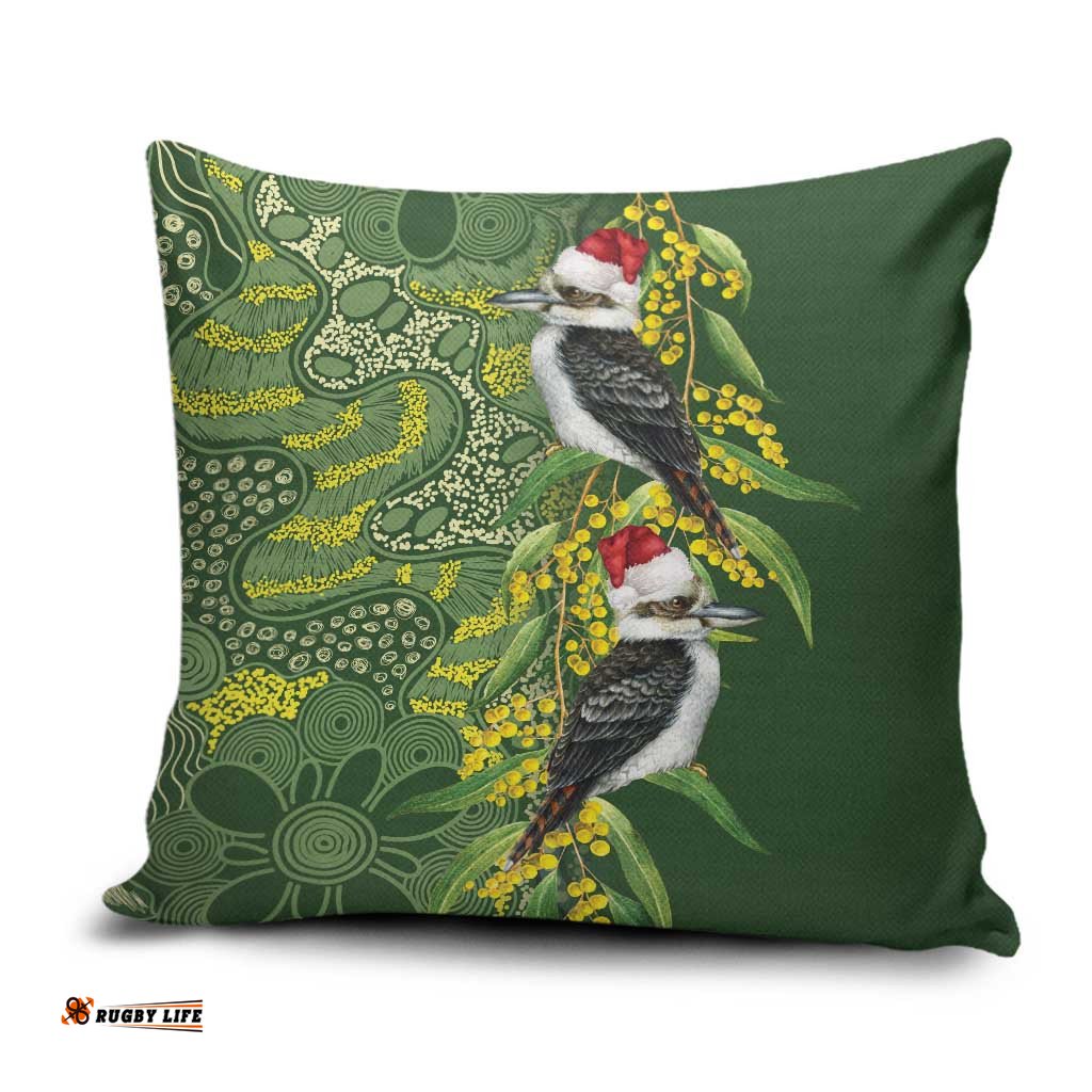 Aussie Kokaburra Golden Wattle Christmas Pillow Cover Aboriginal Dots Painting Green Motif LT9