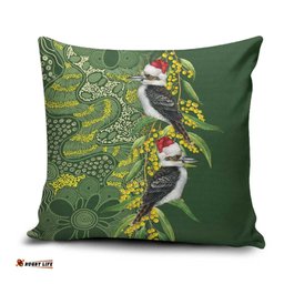 Aussie Kokaburra Golden Wattle Christmas Pillow Cover Aboriginal Dots Painting Green Motif LT9