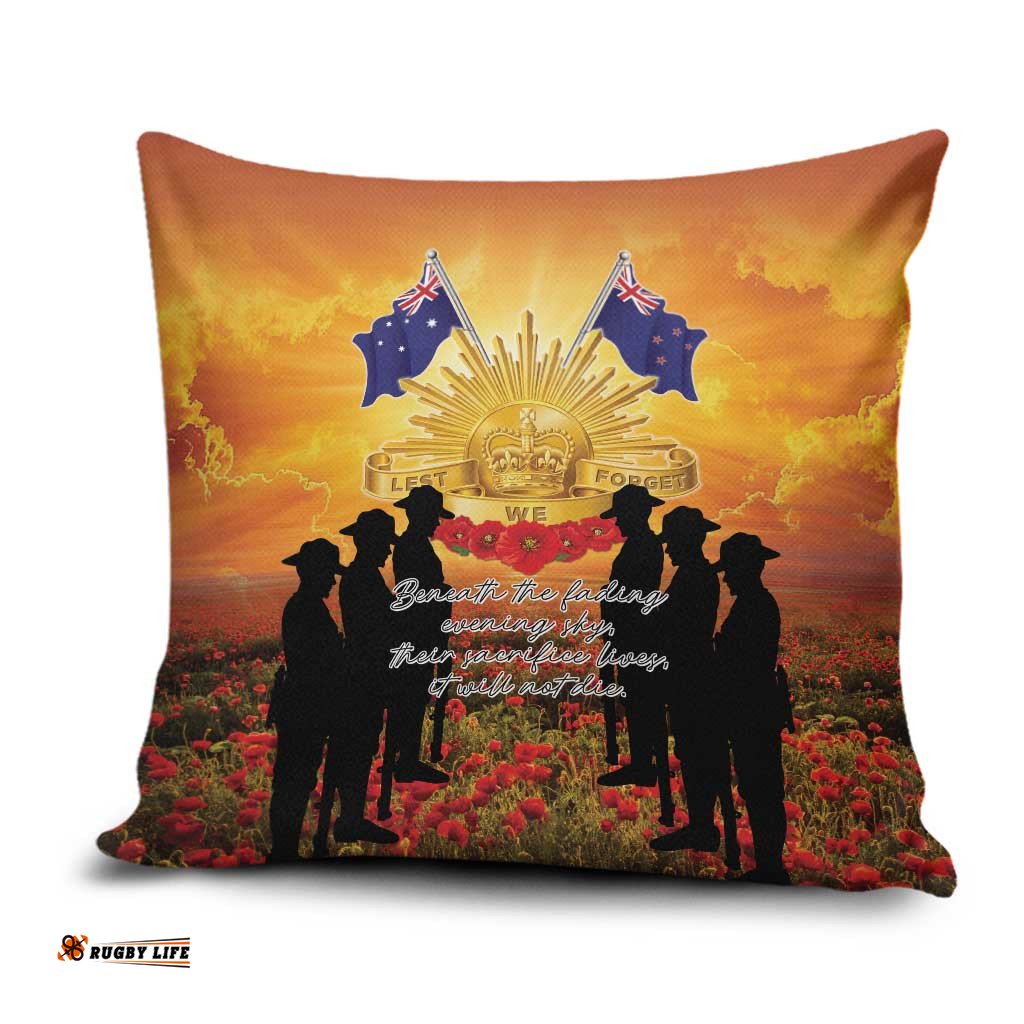 ANZAC Day Pillow Cover Remembrance Tribute Soldiers And Poppy Field LT05