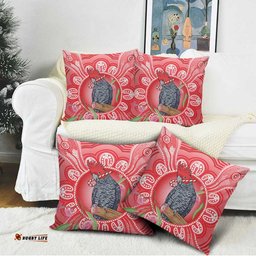 Australia Gang-gang Cockatoo Christmas Pillow Cover Eucalyptus Blossoms Aboriginal Merry Xmas LT14