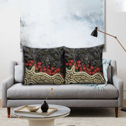 Collingwood Magpies ANZAC Day Pillow Cover Indigenous Dot Art with Poppy Flower Tribute TS04