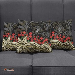 Collingwood Magpies ANZAC Day Pillow Cover Indigenous Dot Art with Poppy Flower Tribute TS04