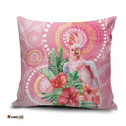 Breast Cancer Pink Cockatoo Pillow Cover Australia Indigenous Watercolor Glaze LT7