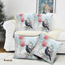 Australia Magpie Christmas Pillow Cover Eucalyptus Aboriginal Watercolor Stylized LT14