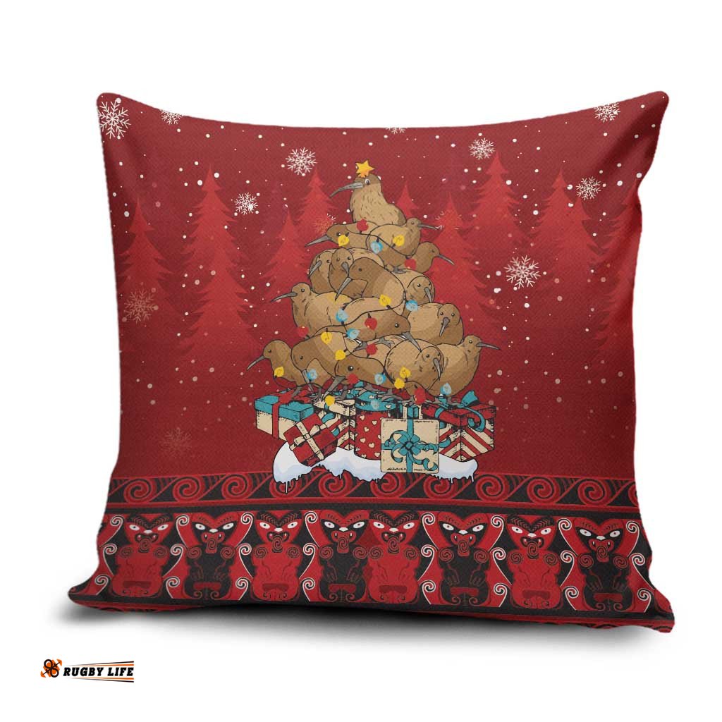 Funny Kiwi Bird Xmas Tree Pillow Cover New Zealand Tribal Christmas Spirit LT9